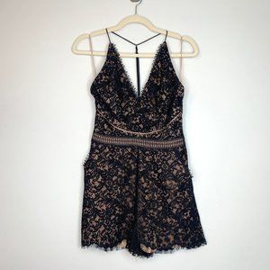 STYLESTALKER x Revolve Black Lace Plunge Romper with Pockets Sz‎ S